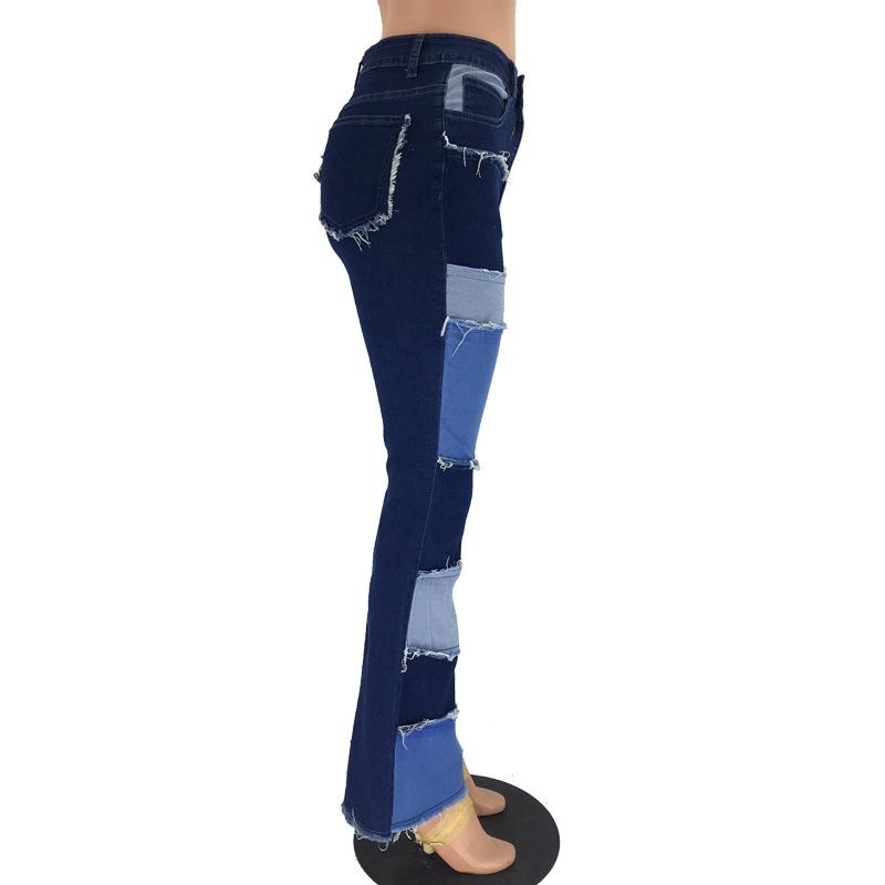 Women's Patchwork Pants Hight Waist Straight Denim Jeans