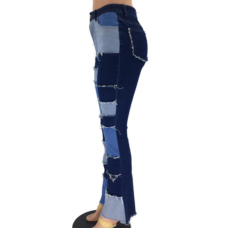 Women's Patchwork Pants Hight Waist Straight Denim Jeans