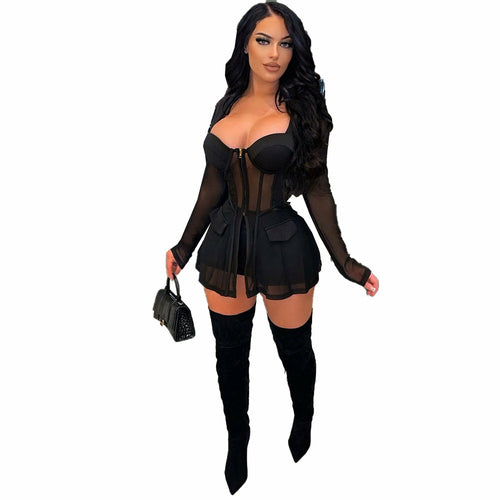 Two Piece Set Mesh Shirt Coat