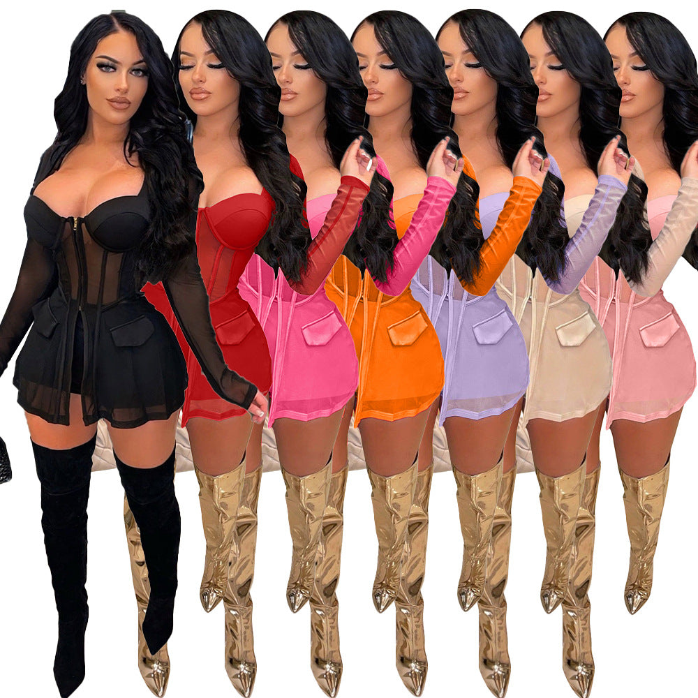 Two Piece Set Mesh Shirt Coat