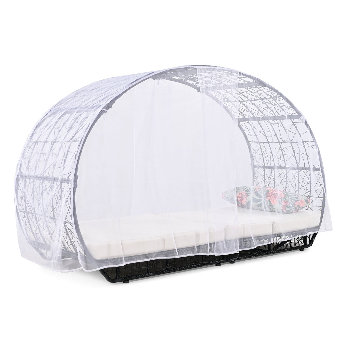 91" Outdoor Patio Daybed with Curtain, Sunbed with Cushion