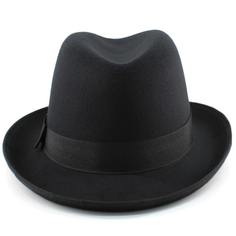 Men Women Wool Blend Classical Homburg Hats Feather Band Fedora Caps