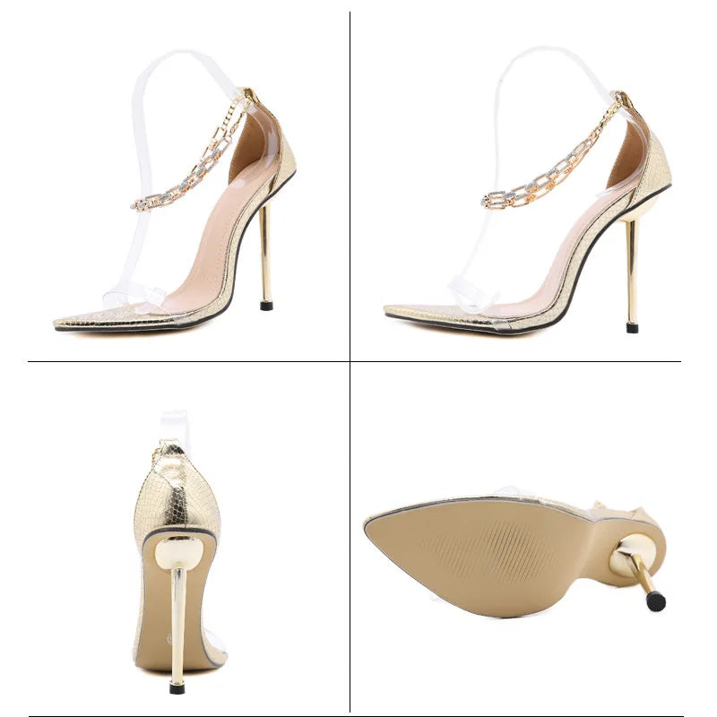 Women Pumps Heels Sexy Sandals Shoes Thin High Heels Metal Open
