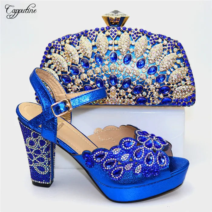 Fashion Gold High Heels Shoes And Purse Bag Set Woman Luxury Sandals