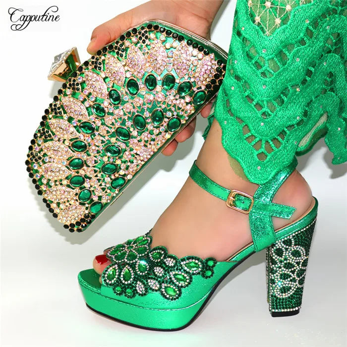 Fashion Gold High Heels Shoes And Purse Bag Set Woman Luxury Sandals