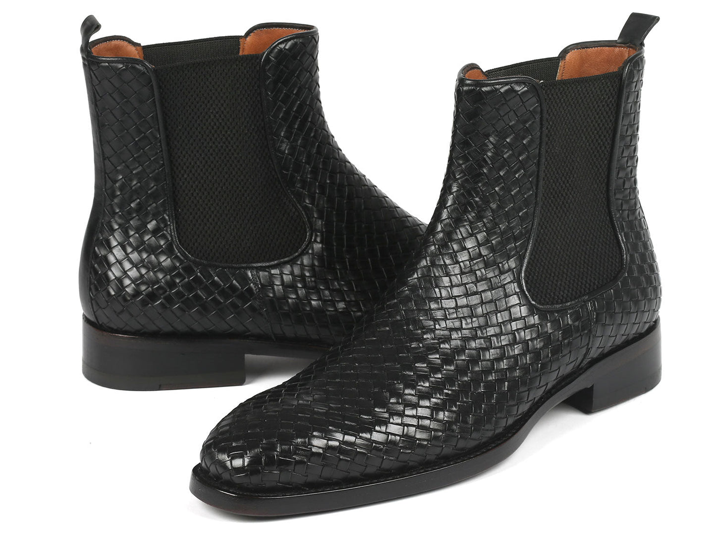 Paul Parkman Black Woven Leather Chelsea Boots