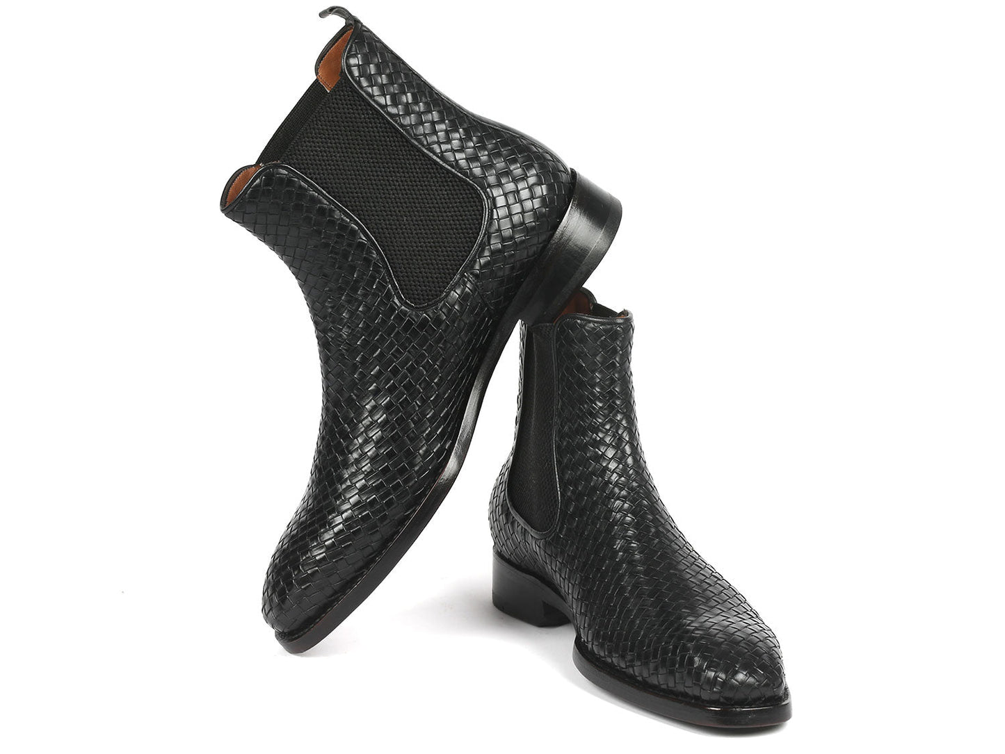 Paul Parkman Black Woven Leather Chelsea Boots