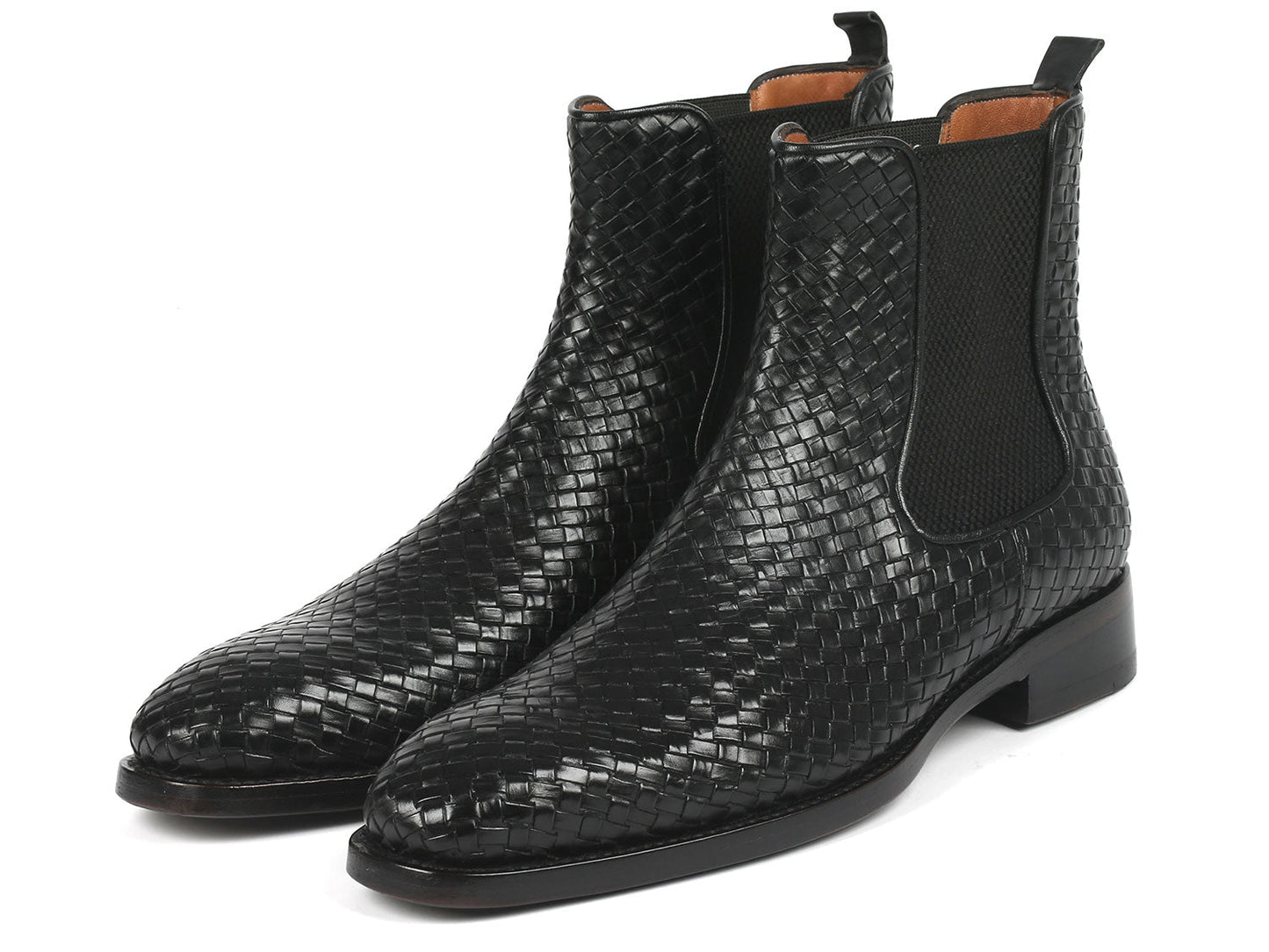 Paul Parkman Black Woven Leather Chelsea Boots