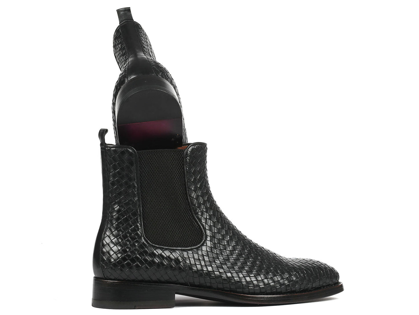 Paul Parkman Black Woven Leather Chelsea Boots