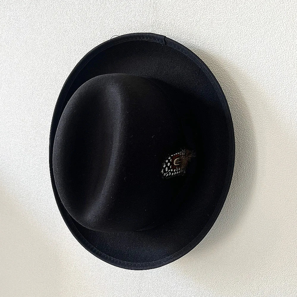 New British Style Wool Felt Fedora Hats for Men Roll Up Brim Homburg