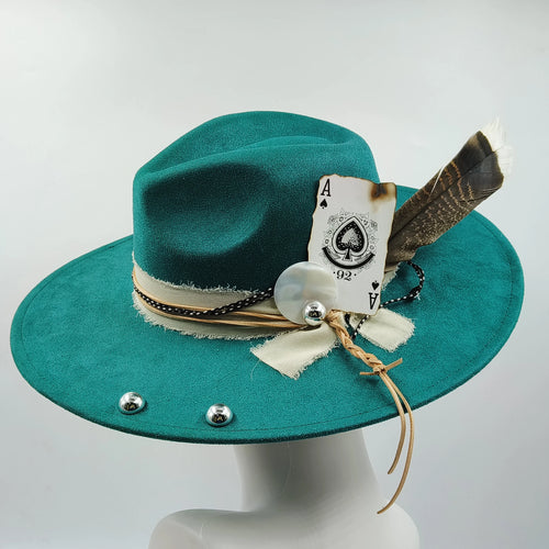 Retro Suede Fedora Hat with Feather Accessories