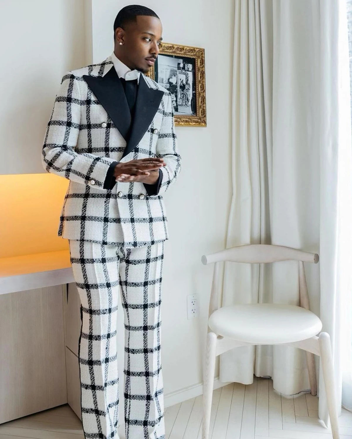 Fashion Wedding Men Suit Dark Checkered Tailor-Made Tuxedo 2-Pieces