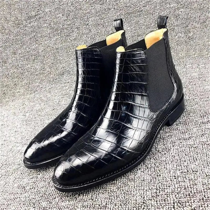 Men Classic Chelsea Boots PU Crocodile Pattern Square Toe Wear Fashion