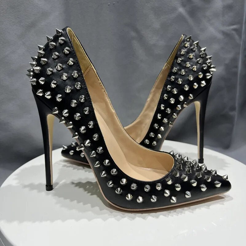 All Spikes Rivets Women Pumps Pointed Toe Super High Party Heels