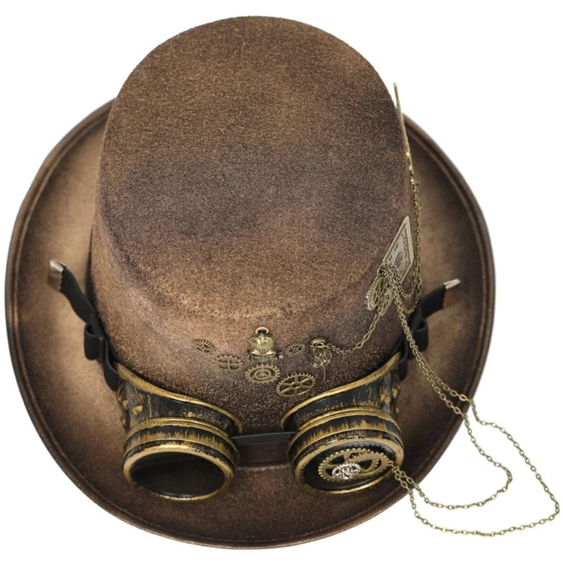 Steampunk Men Hat With Goggles Gay Top Hat Jazz Hat Gothic Steampunk