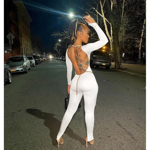 Solid Bodycon Backless Jumpsuit Sexy Rompers Womens Jumpsuit