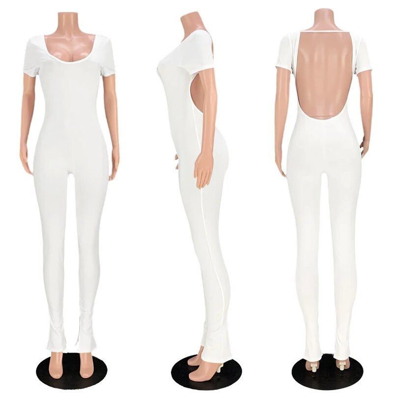 Solid Bodycon Backless Jumpsuit Sexy Rompers Womens Jumpsuit