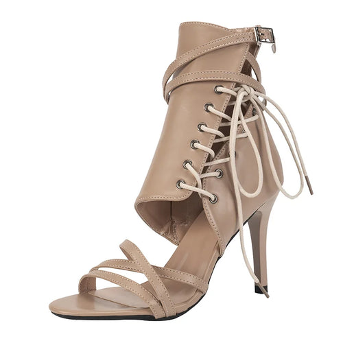 Roman Buckle Strap Shoes Women Sandals Sexy Gladiator Lace Up Peep Toe