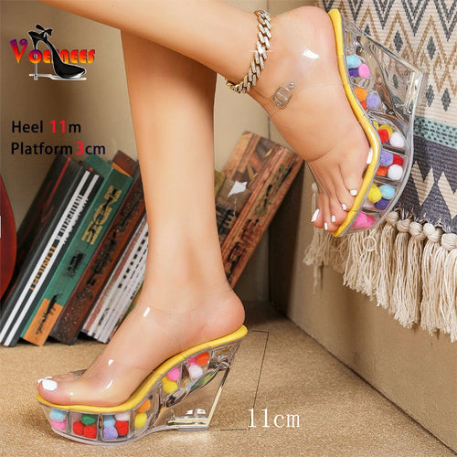 Designer New Fashion Party Women Sandals Sexy Transparent 11CM Wedges