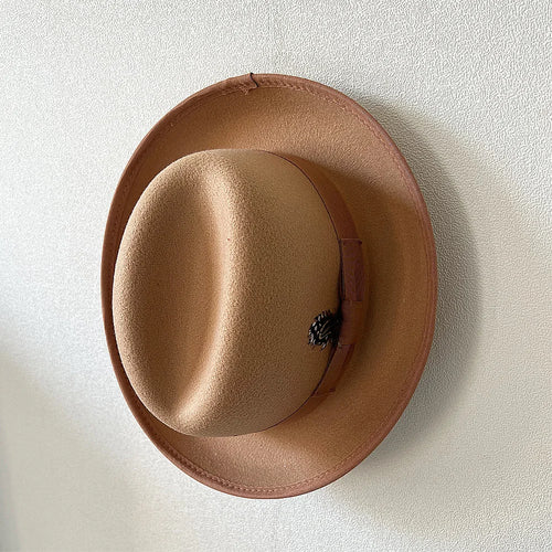 New British Style Wool Felt Fedora Hats for Men Roll Up Brim Homburg