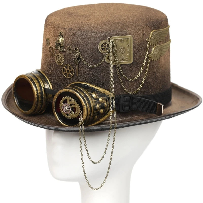 Steampunk Men Hat With Goggles Gay Top Hat Jazz Hat Gothic Steampunk