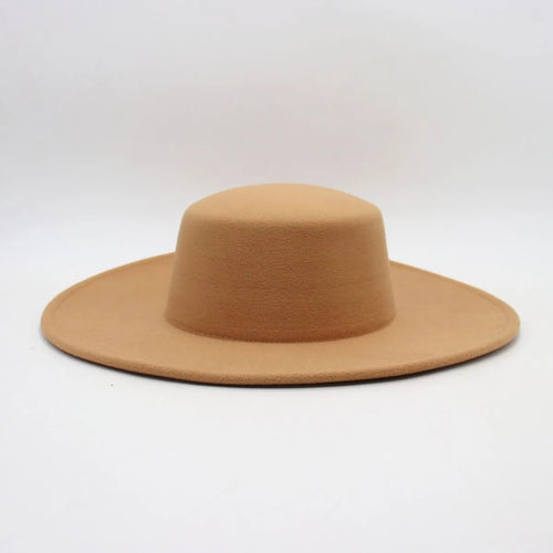 10cm Big Wide Brim French Fedora Hat Solid Classic Wool Jazz Flat Brim