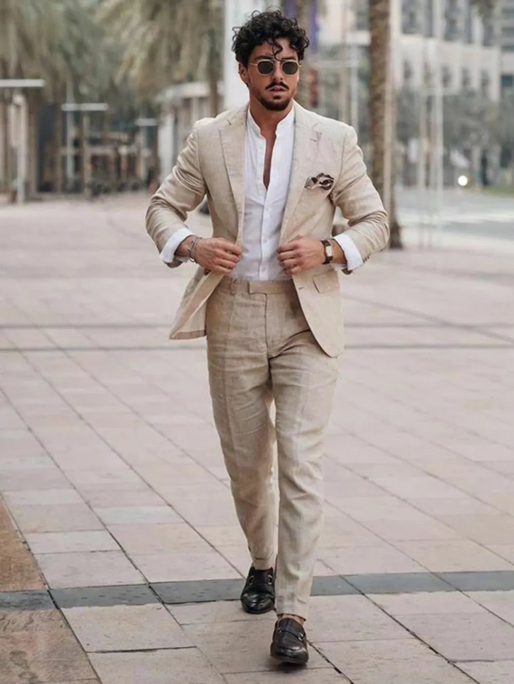 Business Linen Men Suits Tailor Made 2Pcs Jacket With