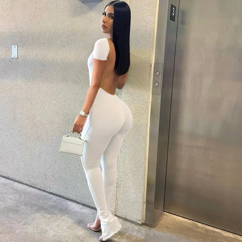 Solid Bodycon Backless Jumpsuit Sexy Rompers Womens Jumpsuit