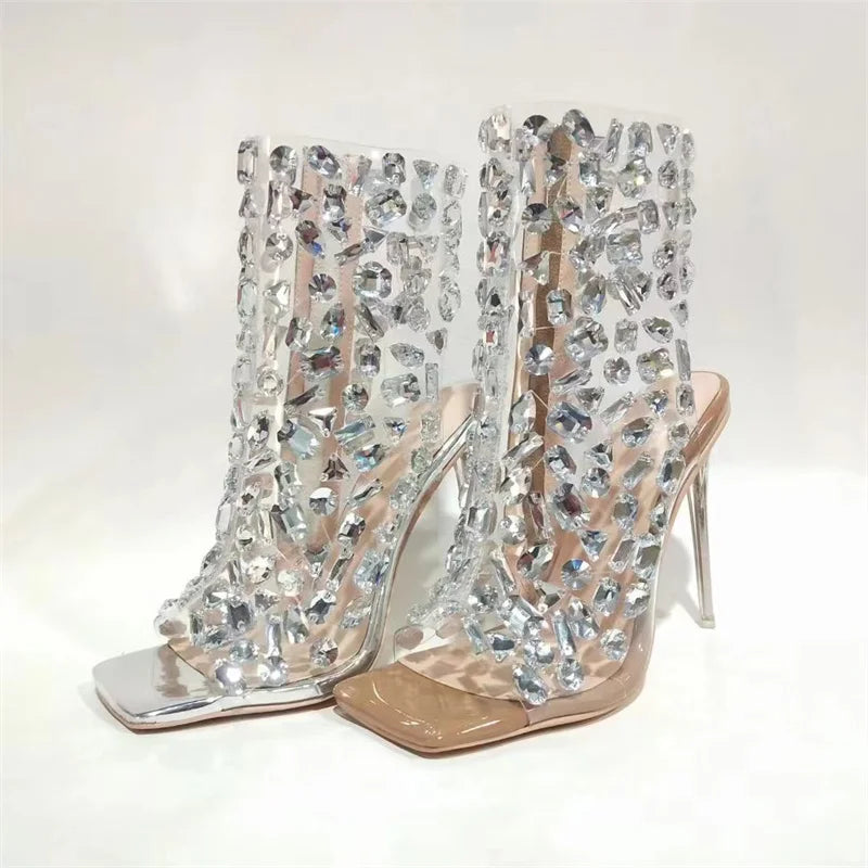Brand Design New Crystal/rivet Zipper Sandals Stage Banquet