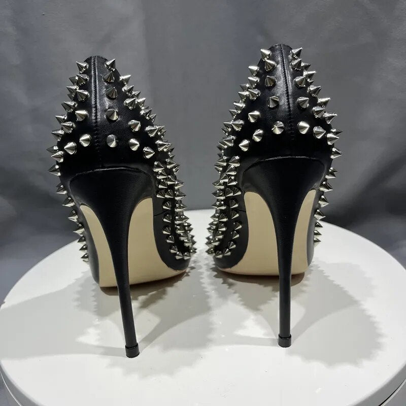 All Spikes Rivets Women Pumps Pointed Toe Super High Party Heels