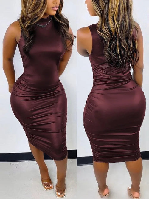 Elegant Women's Round Neck Bodycon Midi Dress Fashion Printed