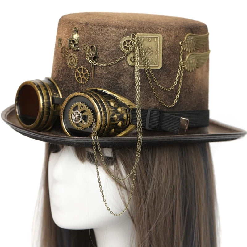 Steampunk Men Hat With Goggles Gay Top Hat Jazz Hat Gothic Steampunk
