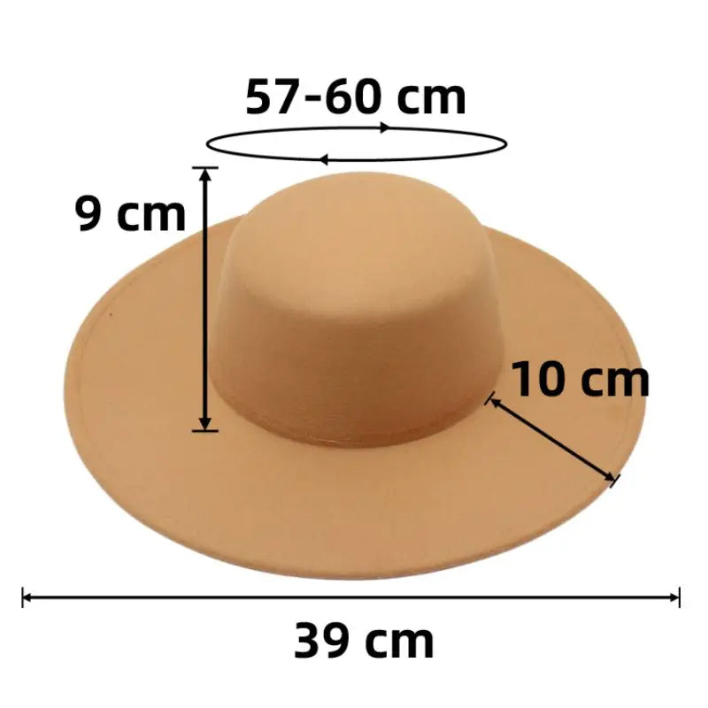10cm Big Wide Brim French Fedora Hat Solid Classic Wool Jazz Flat Brim