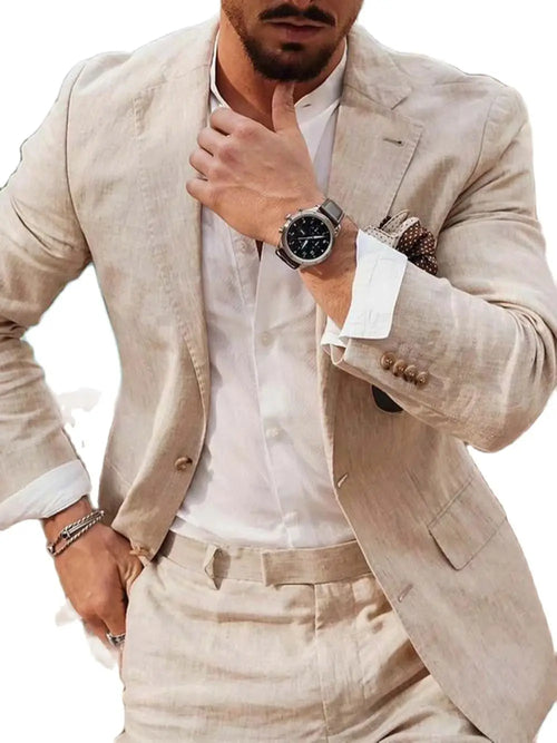 Business Linen Men Suits Tailor Made 2Pcs Jacket With