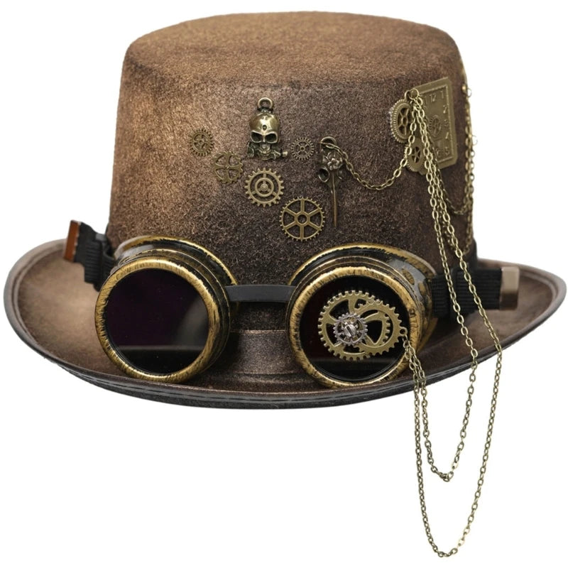 Steampunk Men Hat With Goggles Gay Top Hat Jazz Hat Gothic Steampunk