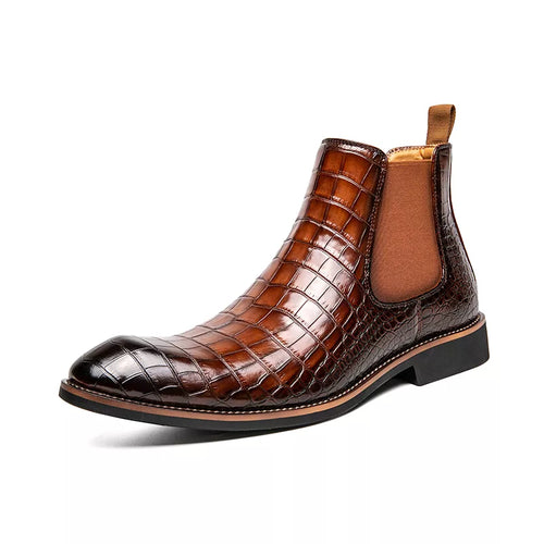 Men Classic Chelsea Boots PU Crocodile Pattern Square Toe Wear Fashion