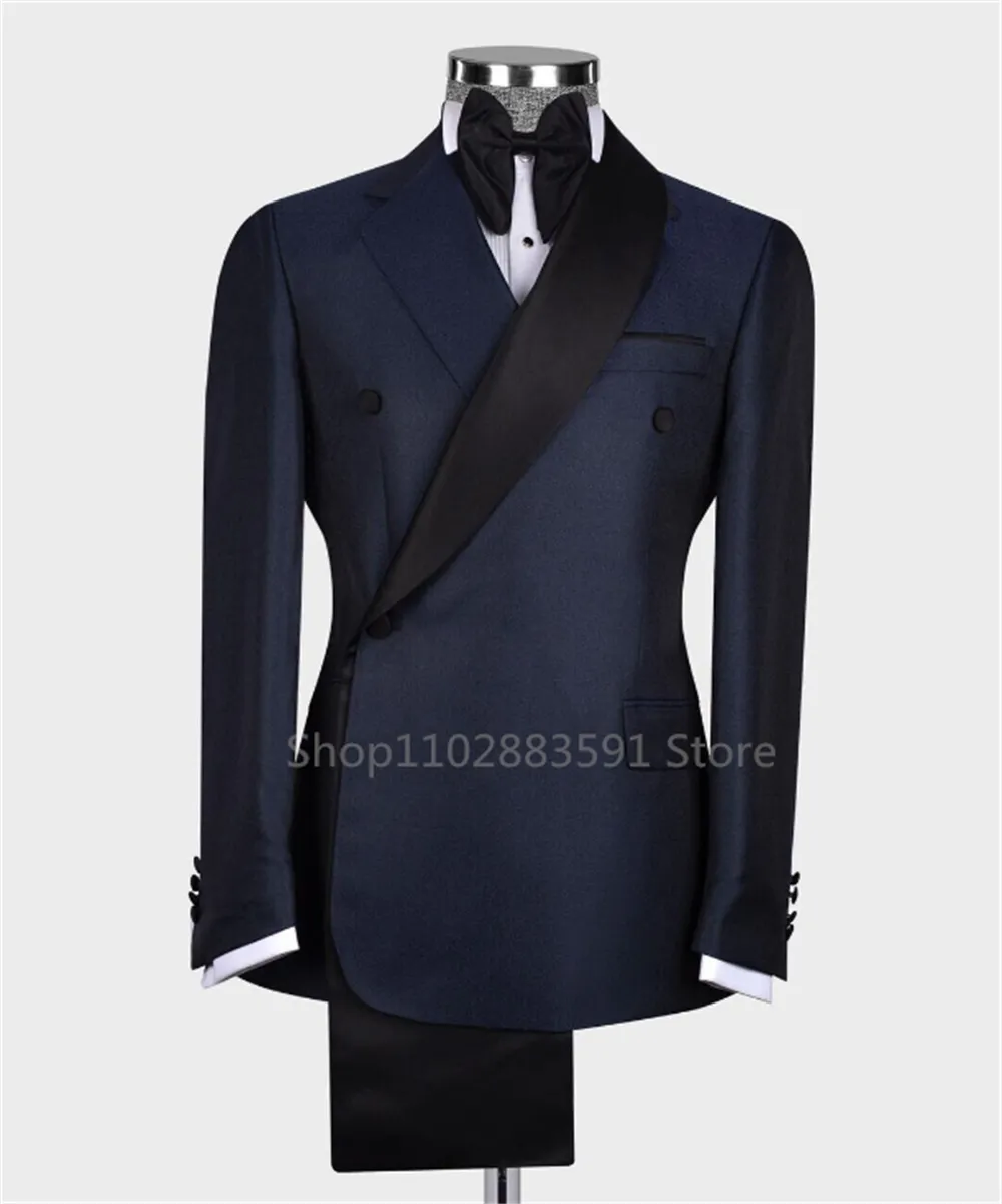 Fashion Suits for Men Slim Fit Double Breasted Blazer Pants 2 Pieces