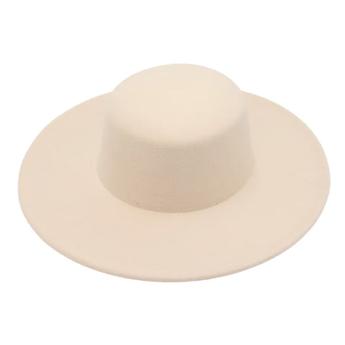 10cm Big Wide Brim French Fedora Hat Solid Classic Wool Jazz Flat Brim