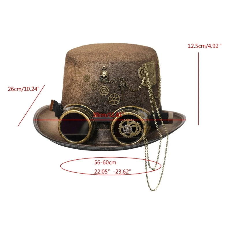 Steampunk Men Hat With Goggles Gay Top Hat Jazz Hat Gothic Steampunk