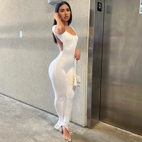 Solid Bodycon Backless Jumpsuit Sexy Rompers Womens Jumpsuit