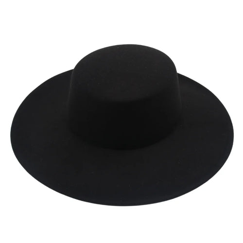 10cm Big Wide Brim French Fedora Hat Solid Classic Wool Jazz Flat Brim