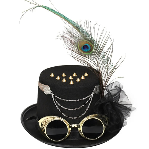 Steampunk Men Hat With Goggles Gay Top Hat Jazz Hat Gothic Steampunk