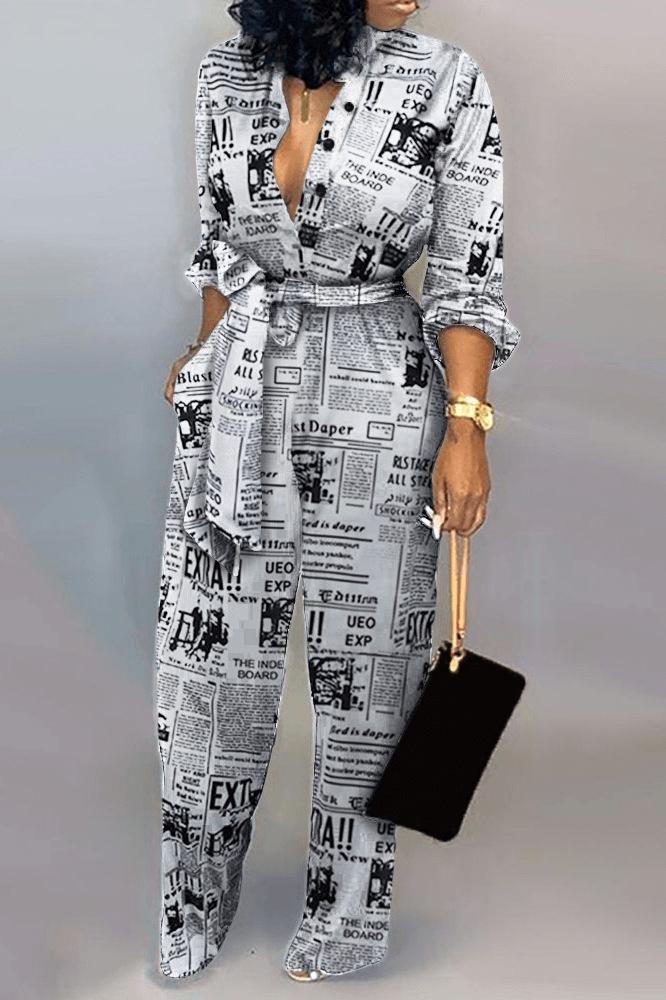 Plus Size Women Long Sleeve Cotton Jumpsuit Wide Leg Pants