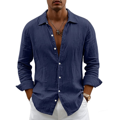Loose-fit Cardigan With A Lapel Collar Versatile Linen Long-sleeve Shirt
