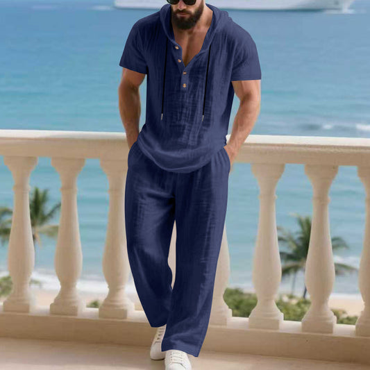 Men's Casual Linen Loose American-Style Pants Suit