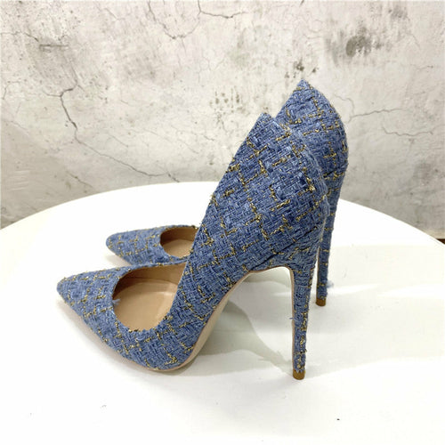 New Woven High Heels 12CM Pointed Toe Stiletto Pumps All-Match Women's