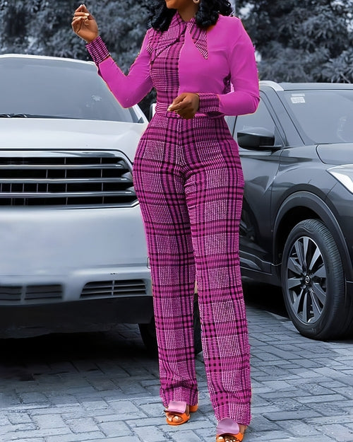 Digital Printing Check Stitching Jumpsuit