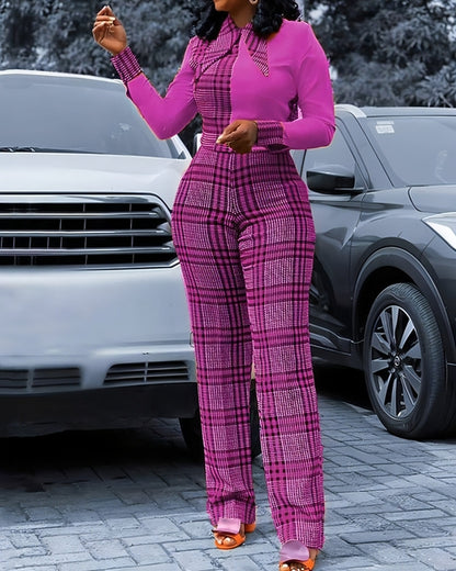 Digital Printing Check Stitching Jumpsuit