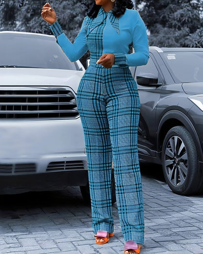 Digital Printing Check Stitching Jumpsuit