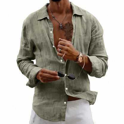 Loose-fit Cardigan With A Lapel Collar Versatile Linen Long-sleeve Shirt